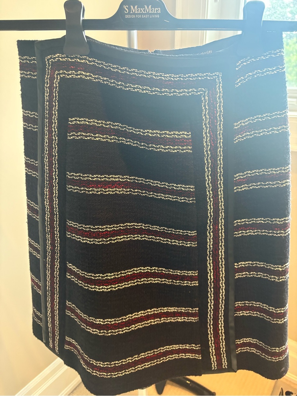 Judith & Charles Navy Striped Pencil Skirt with Cream and Burgundy Stripes